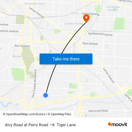 Alcy Road at Perry Road to Tiger Lane map