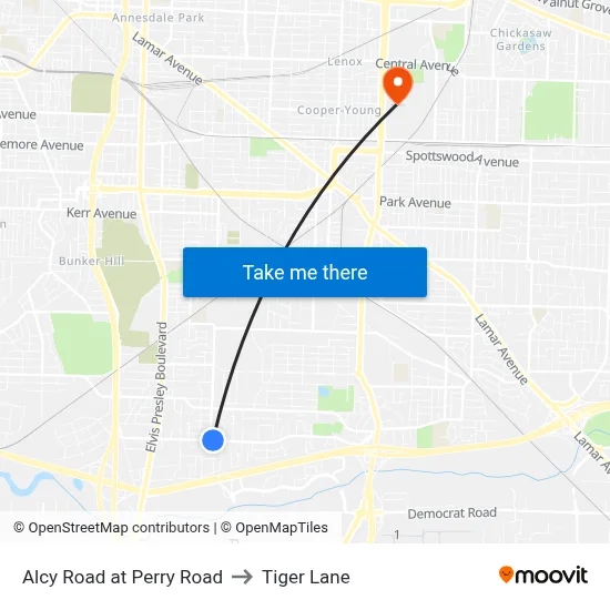 Alcy Road at Perry Road to Tiger Lane map