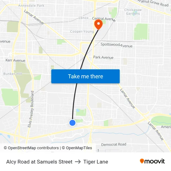 Alcy Road at Samuels Street to Tiger Lane map