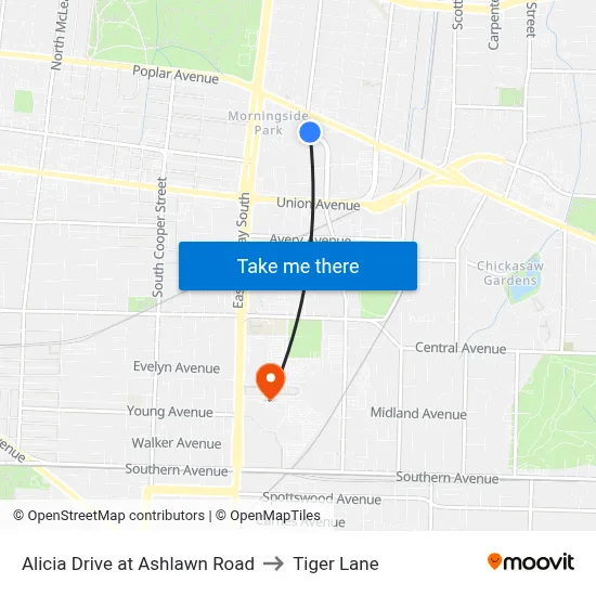 Alicia Drive at Ashlawn Road to Tiger Lane map