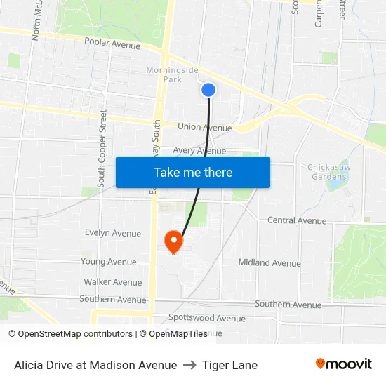 Alicia Drive at Madison Avenue to Tiger Lane map