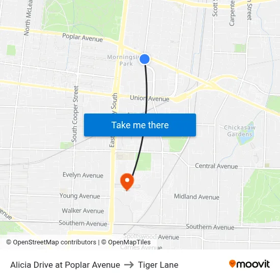Alicia Drive at Poplar Avenue to Tiger Lane map