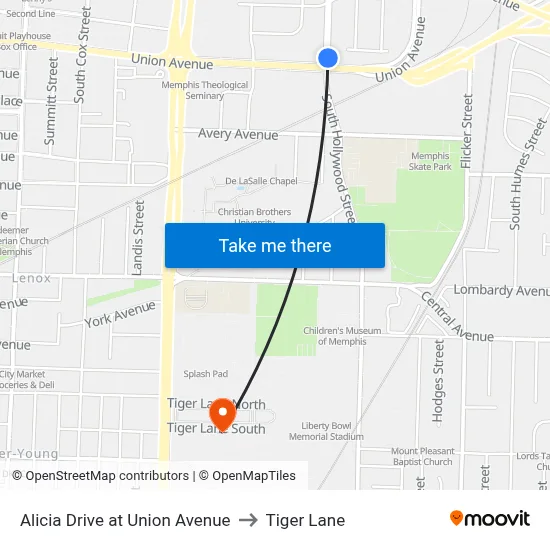 Alicia Drive at Union Avenue to Tiger Lane map