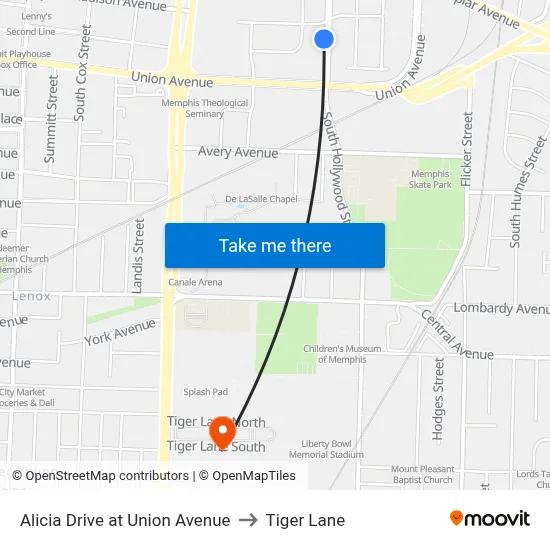 Alicia Drive at Union Avenue to Tiger Lane map