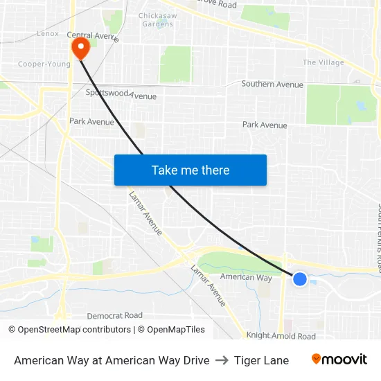 American Way at American Way Drive to Tiger Lane map