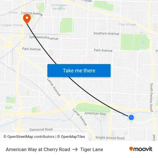 American Way at Cherry Road to Tiger Lane map