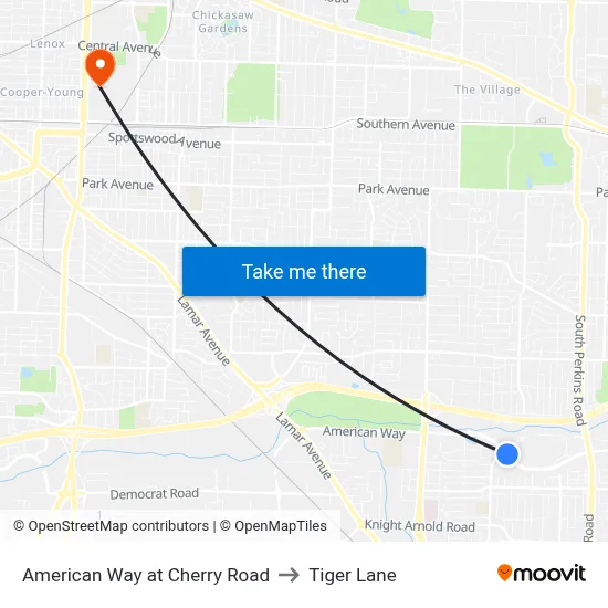 American Way at Cherry Road to Tiger Lane map