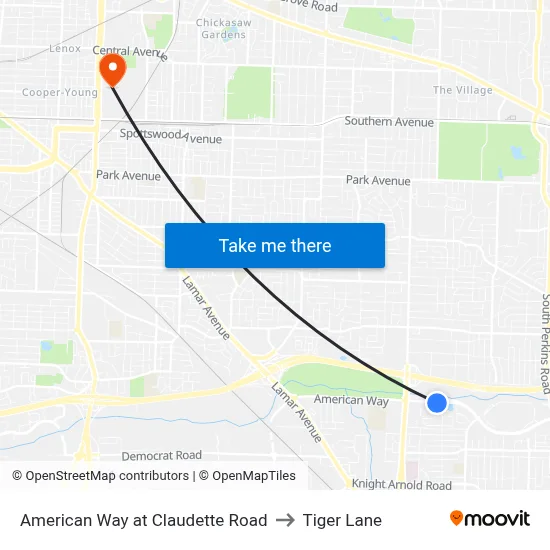 American Way at Claudette Road to Tiger Lane map