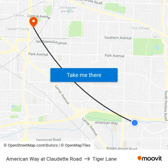 American Way at Claudette Road to Tiger Lane map
