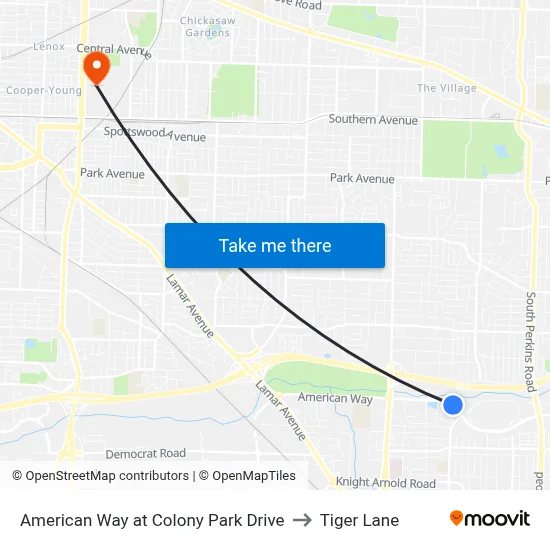 American Way at Colony Park Drive to Tiger Lane map