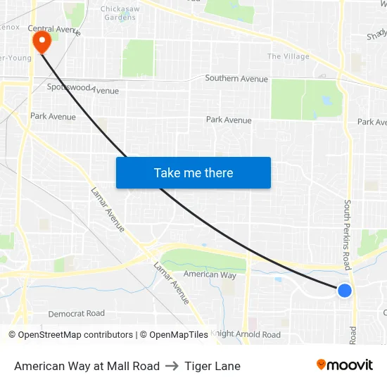 American Way at Mall Road to Tiger Lane map