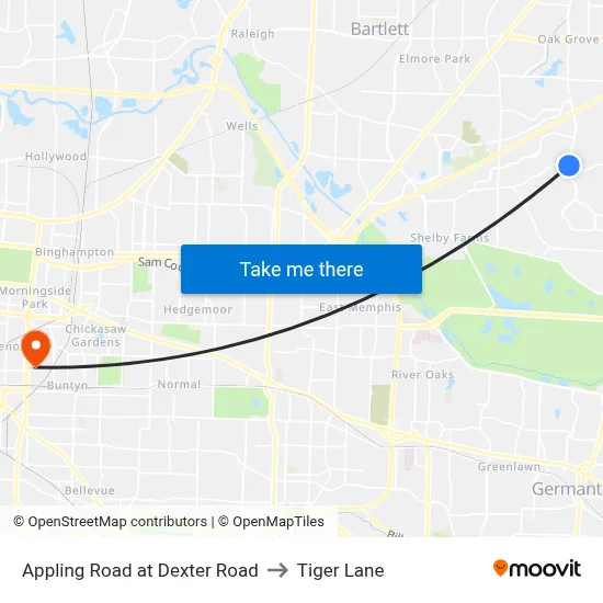 Appling Road at Dexter Road to Tiger Lane map