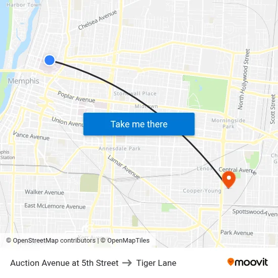 Auction Avenue at 5th Street to Tiger Lane map