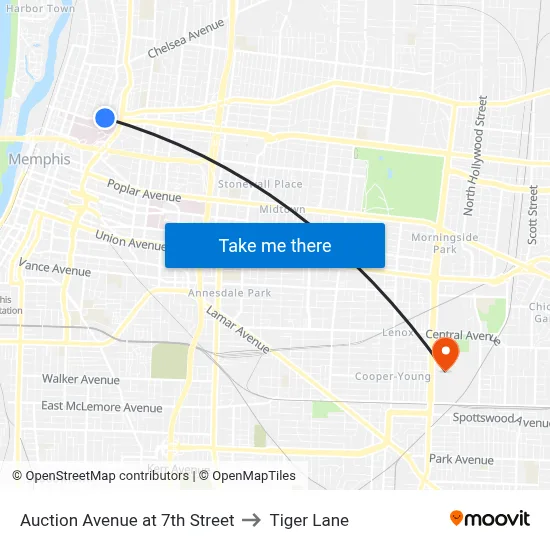 Auction Avenue at 7th Street to Tiger Lane map