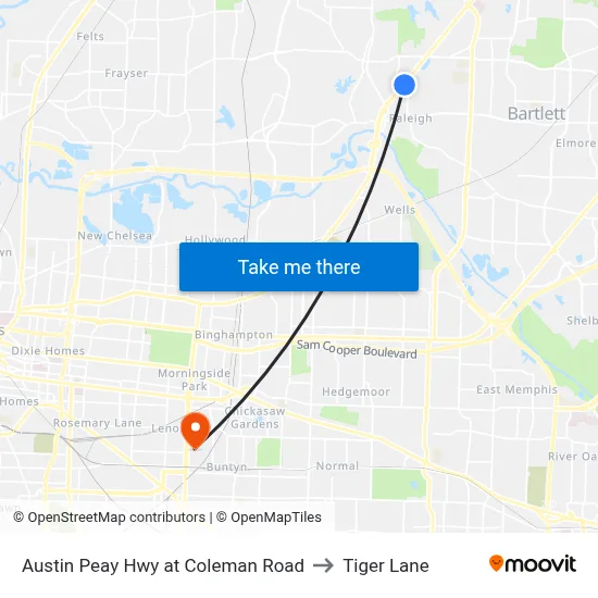 Austin Peay Hwy at Coleman Road to Tiger Lane map