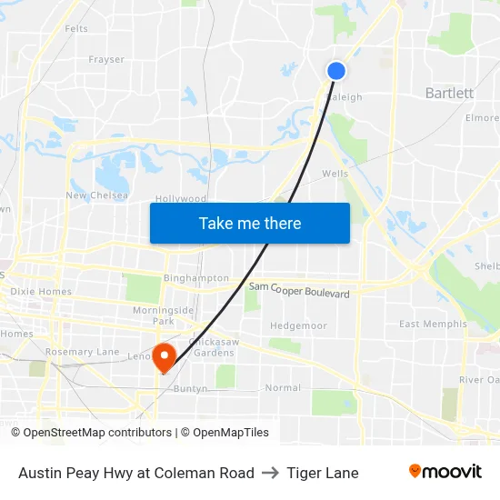 Austin Peay Hwy at Coleman Road to Tiger Lane map