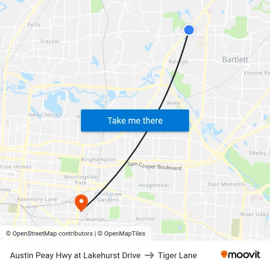 Austin Peay Hwy at Lakehurst Drive to Tiger Lane map