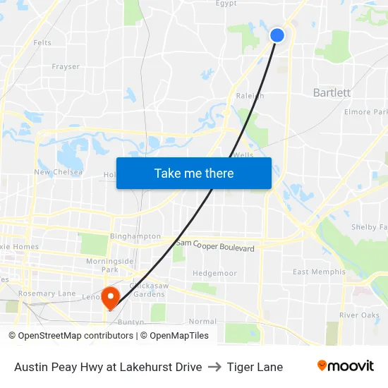 Austin Peay Hwy at Lakehurst Drive to Tiger Lane map