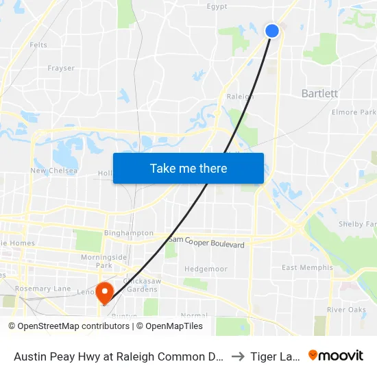 Austin Peay Hwy at Raleigh Common Drive to Tiger Lane map