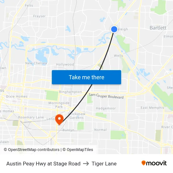Austin Peay Hwy at Stage Road to Tiger Lane map