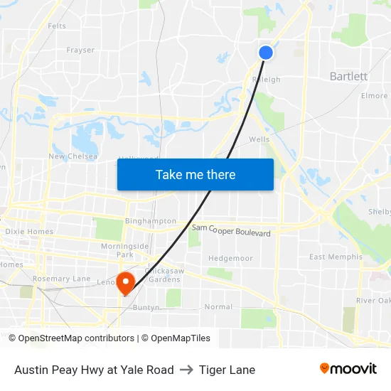 Austin Peay Hwy at Yale Road to Tiger Lane map