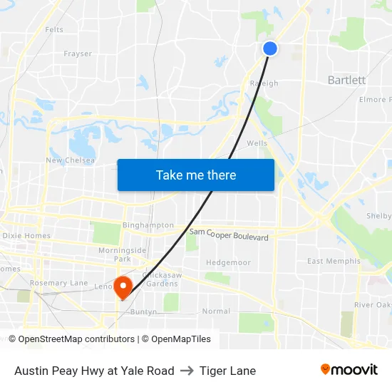 Austin Peay Hwy at Yale Road to Tiger Lane map