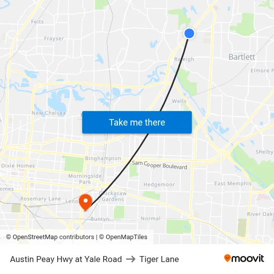 Austin Peay Hwy at Yale Road to Tiger Lane map