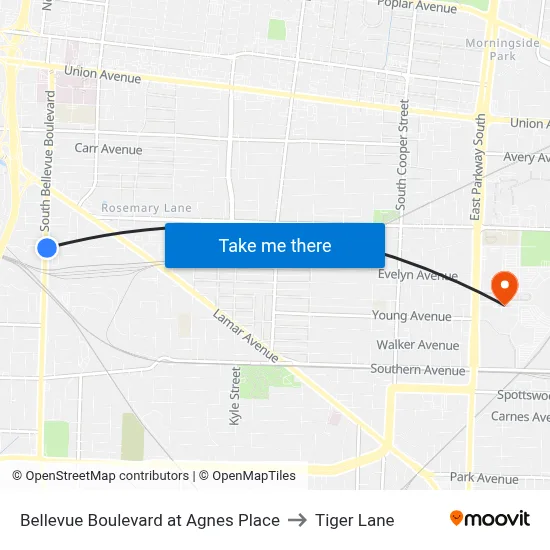Bellevue Boulevard at Agnes Place to Tiger Lane map