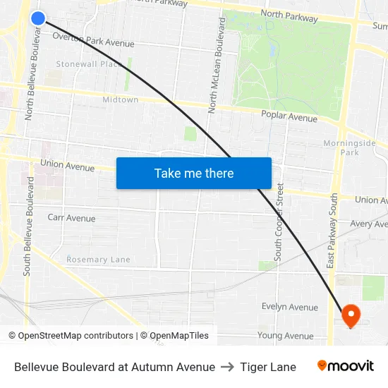 Bellevue Boulevard at Autumn Avenue to Tiger Lane map