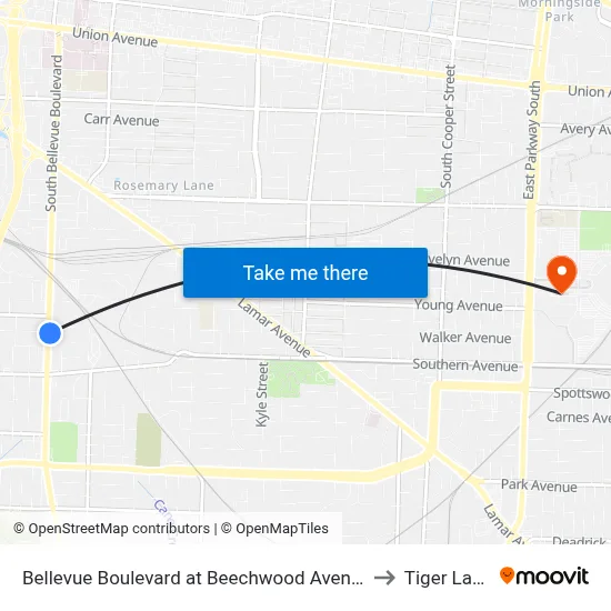 Bellevue Boulevard at Beechwood Avenue to Tiger Lane map
