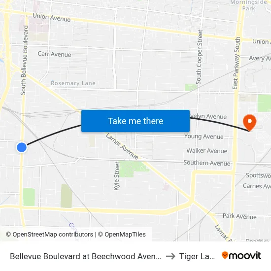 Bellevue Boulevard at Beechwood Avenue to Tiger Lane map