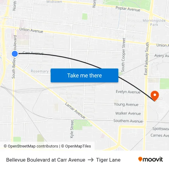 Bellevue Boulevard at Carr Avenue to Tiger Lane map