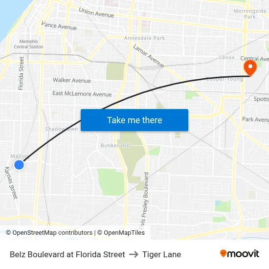 Belz Boulevard at Florida Street to Tiger Lane map