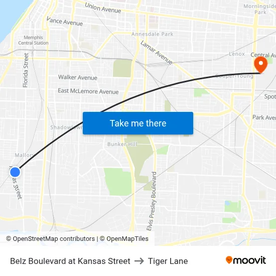 Belz Boulevard at Kansas Street to Tiger Lane map