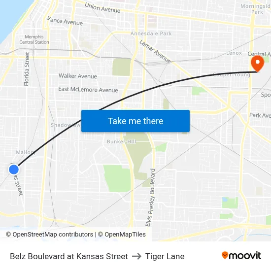 Belz Boulevard at Kansas Street to Tiger Lane map
