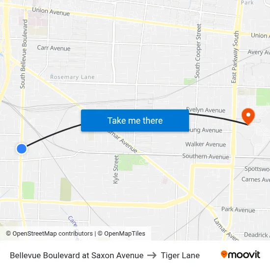 Bellevue Boulevard at Saxon Avenue to Tiger Lane map