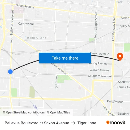 Bellevue Boulevard at Saxon Avenue to Tiger Lane map