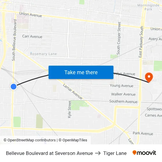 Bellevue Boulevard at Severson Avenue to Tiger Lane map