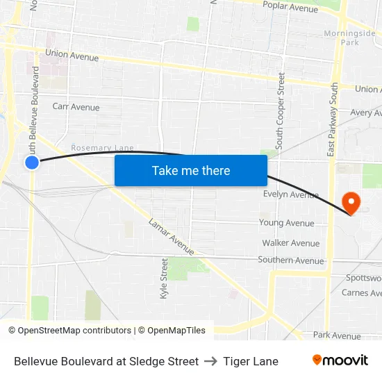 Bellevue Boulevard at Sledge Street to Tiger Lane map