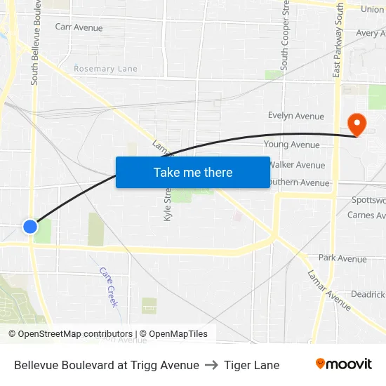 Bellevue Boulevard at Trigg Avenue to Tiger Lane map