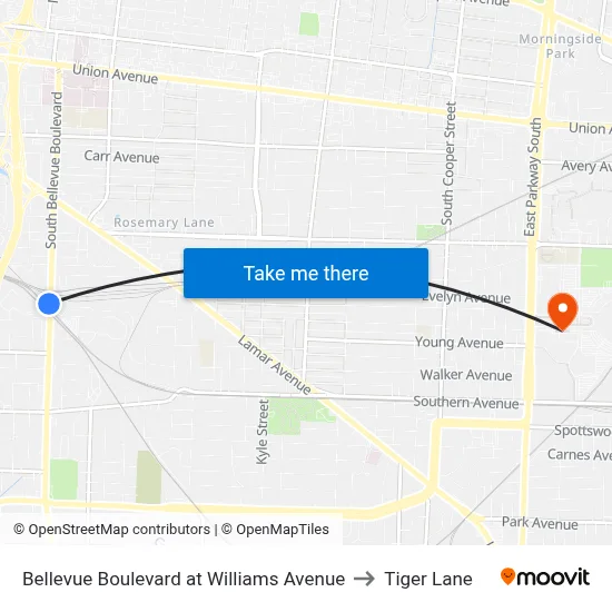 Bellevue Boulevard at Williams Avenue to Tiger Lane map