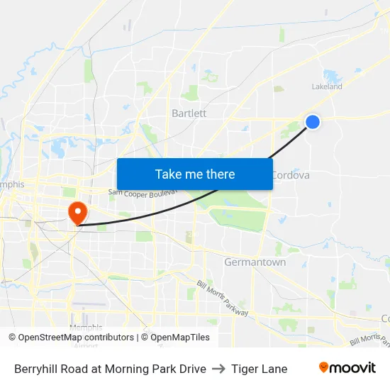 Berryhill Road at Morning Park Drive to Tiger Lane map