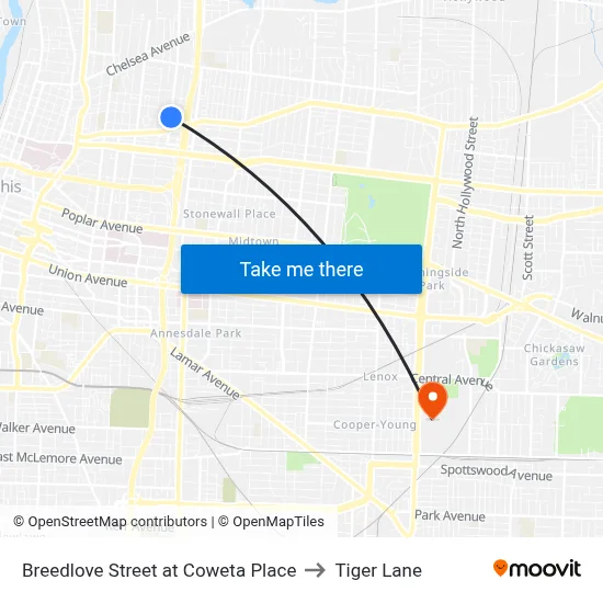 Breedlove Street at Coweta Place to Tiger Lane map