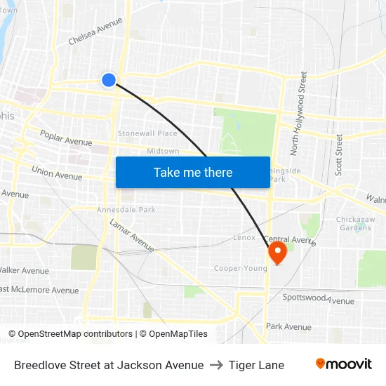 Breedlove Street at Jackson Avenue to Tiger Lane map