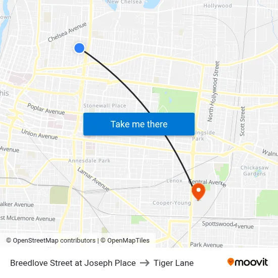 Breedlove Street at Joseph Place to Tiger Lane map