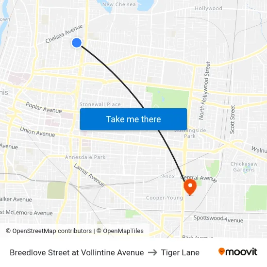 Breedlove Street at Vollintine Avenue to Tiger Lane map