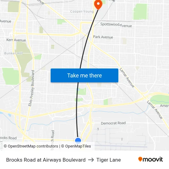 Brooks Road at Airways Boulevard to Tiger Lane map