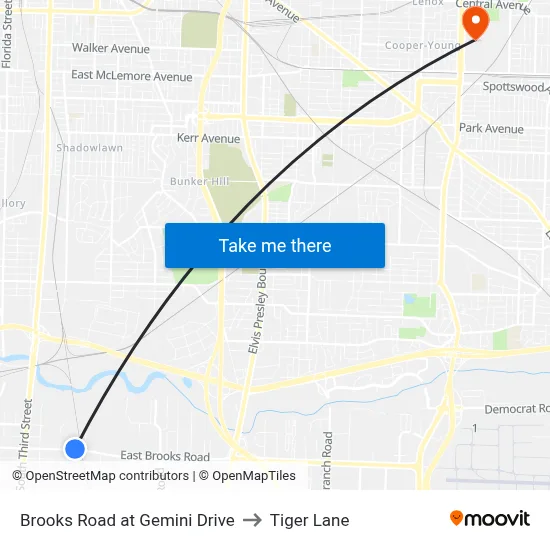 Brooks Road at Gemini Drive to Tiger Lane map