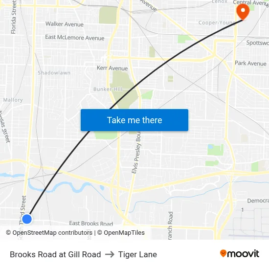 Brooks Road at Gill Road to Tiger Lane map