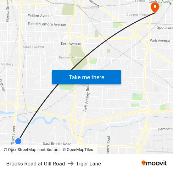 Brooks Road at Gill Road to Tiger Lane map